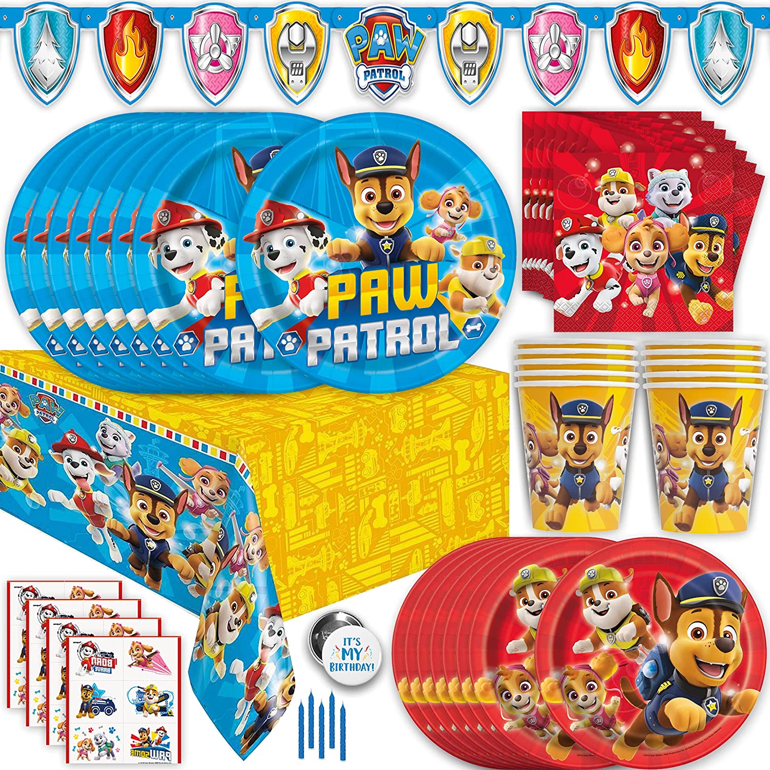 Brain Giggles - Paw Patrol Them Disposable Tableware 16 Items For 10 People -136 Pieces