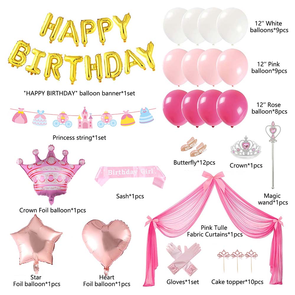 Brain Giggles - Princess Birthday Party Decoration Set - 58 pieces