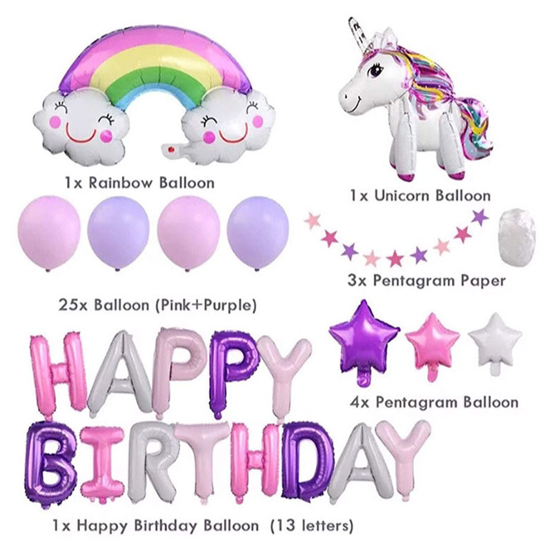 Brain Giggles - Unicorn Theme Birthday Decoration Kit - 35 Pieces