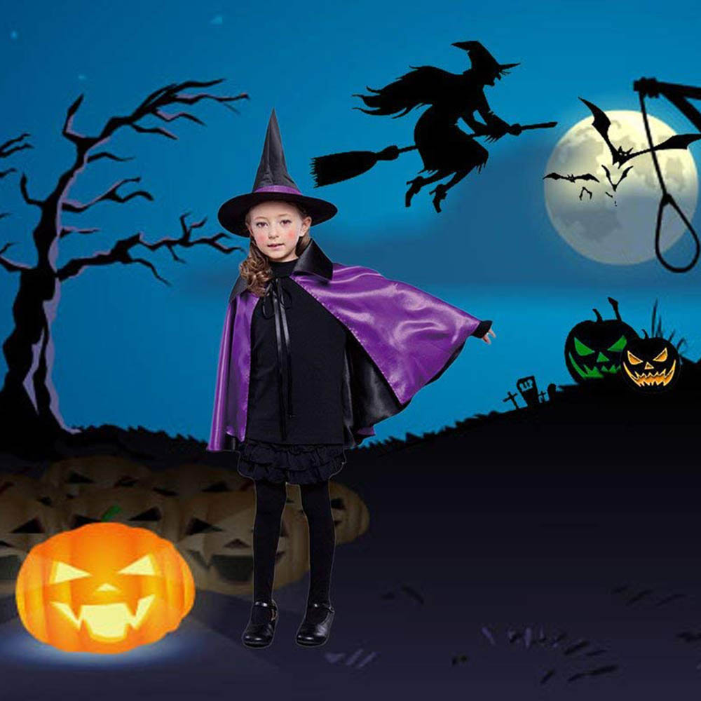 Brain Giggles Witch Cape Costume With Hat for Halloween - Purple