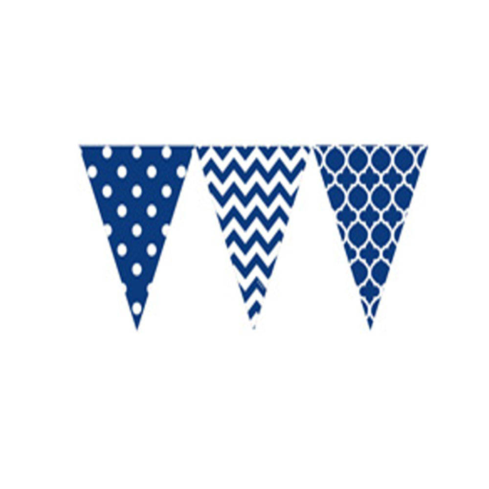 Amscan - Bright Royal Blue Dots & Chvron Large Pennant Banner 12 Ft X 10 1/2 Inch