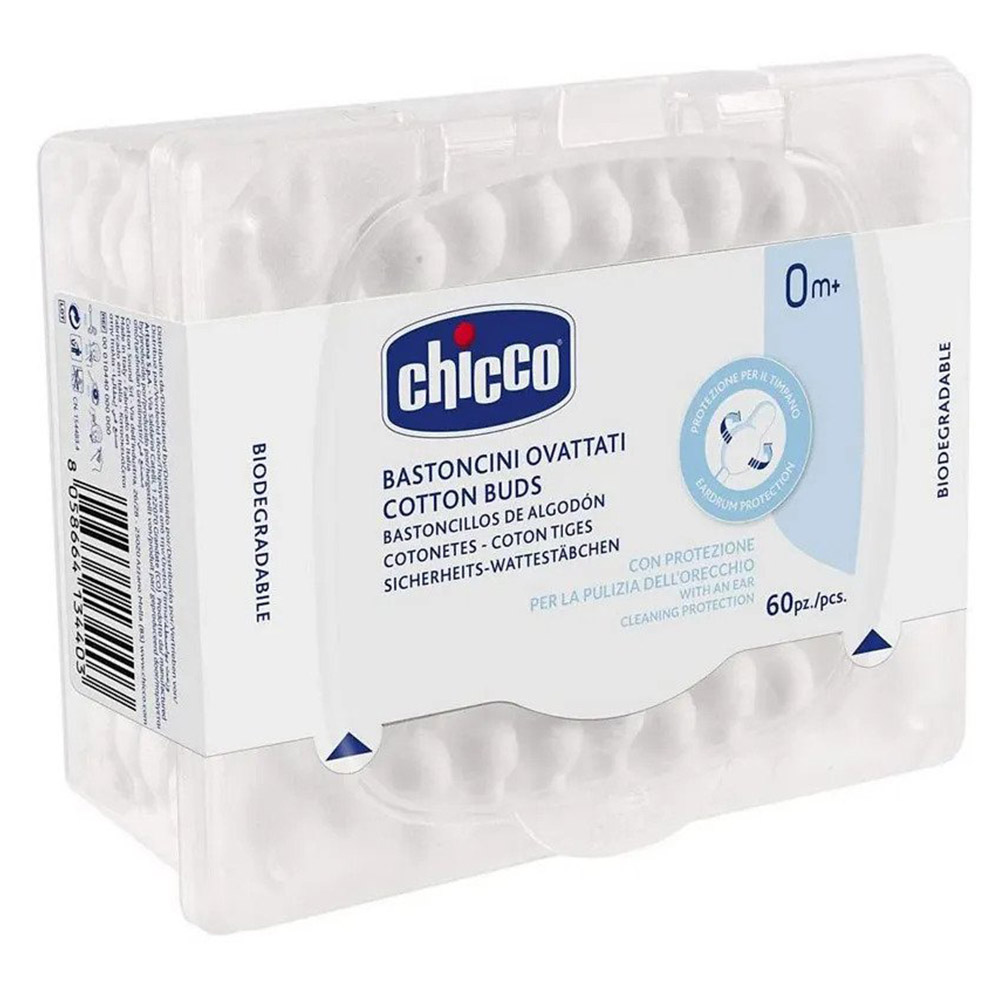 Chicco - Cotton Buds Safe Hygiene with Ear Protection - 60 Pcs
