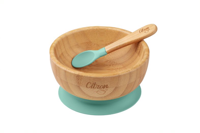 Citron - Organic Bamboo Bowl Suction + Spoon - Pastel Green