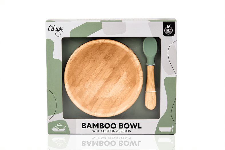 Citron - Organic Bamboo Bowl Suction + Spoon - Pastel Green