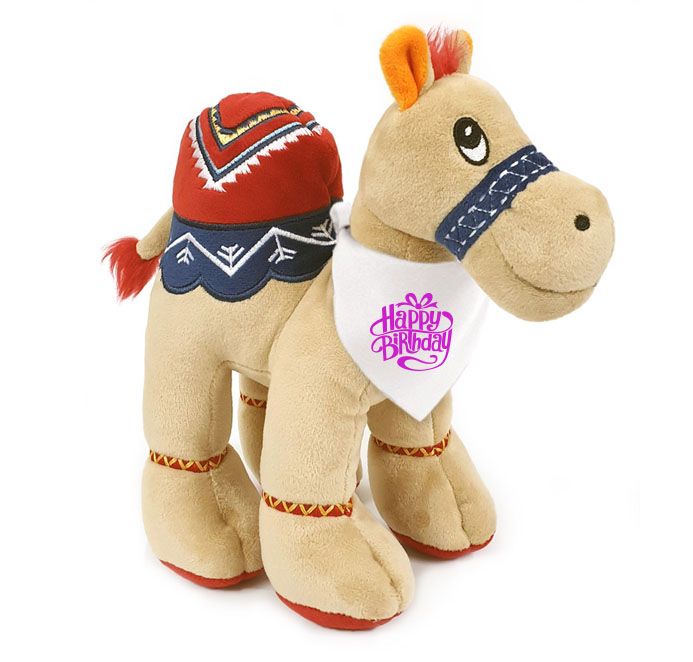 Fay Lawson - Camel Beige 25Cm With Cream Bandana With Pink Happy Birthday Print