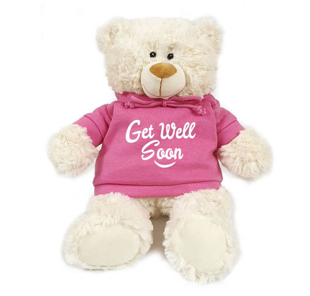 Fay Lawson - Supersoft Cuddly Cream Bear With Trendy Pink Hoodie - Get Well Soon