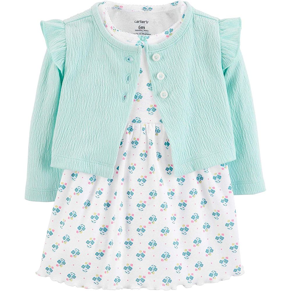 Carter's Baby Girls' 2-Piece Bodysuit Dress & Cardigan Set Floral Blue-9 months
