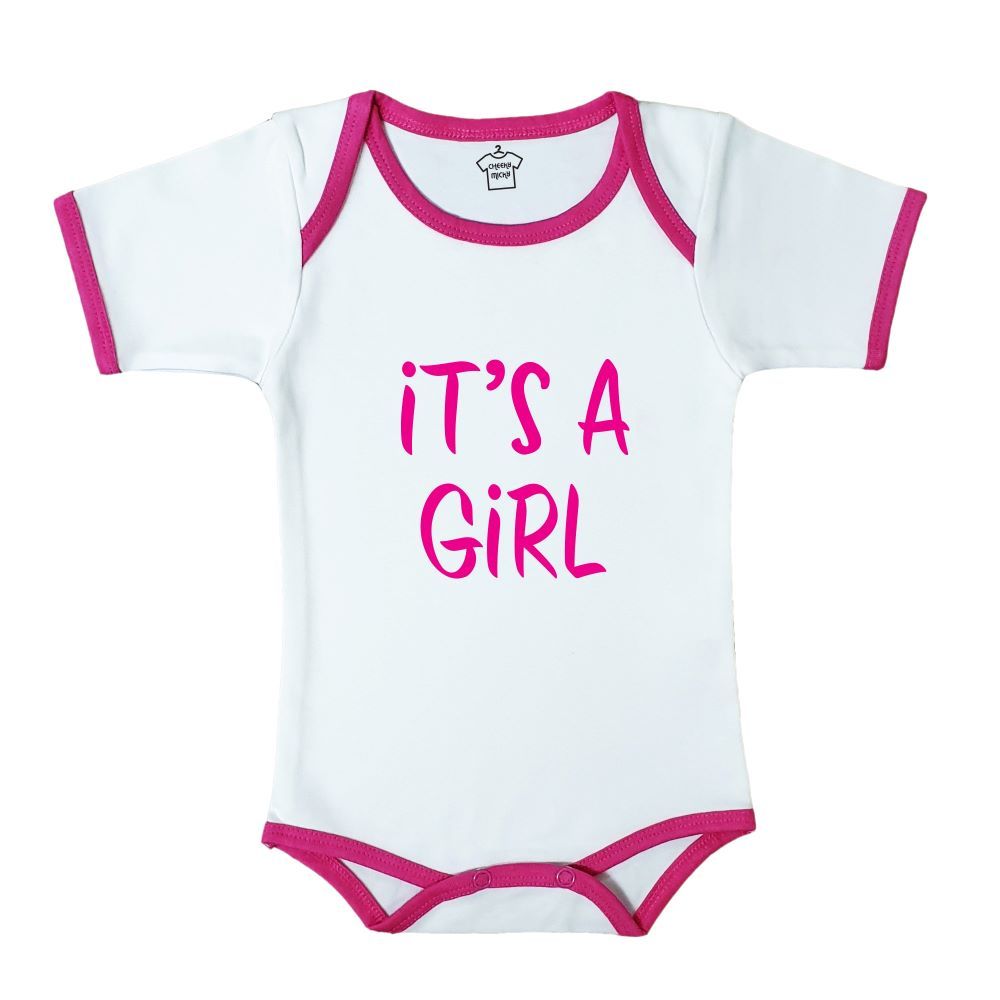 Fay Lawson - Soft Baby Body Suit, White With Pink Trim, Print: It'S A Girl.