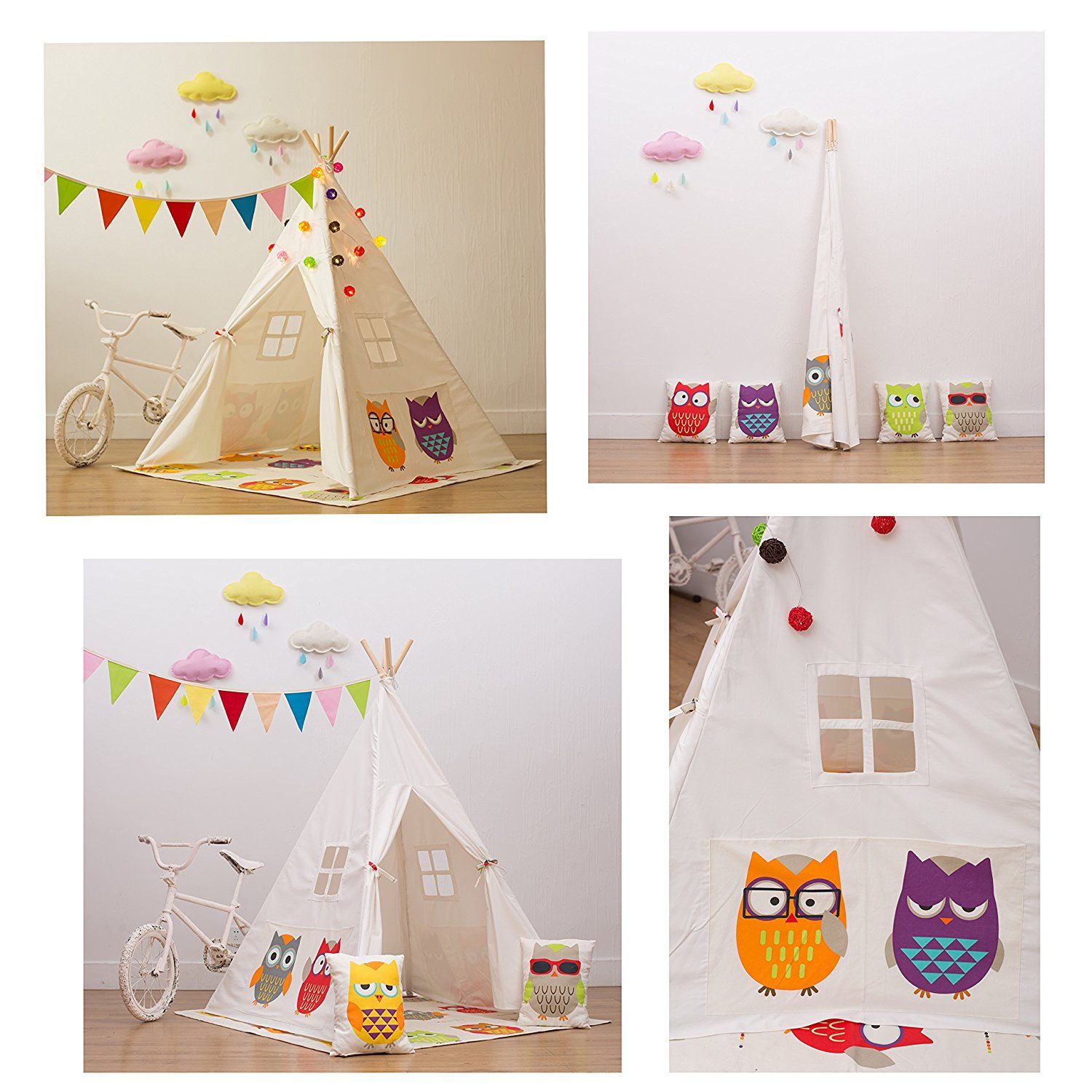 Cherry Pick Owl Teepee made with Durable Cotton Canvas.