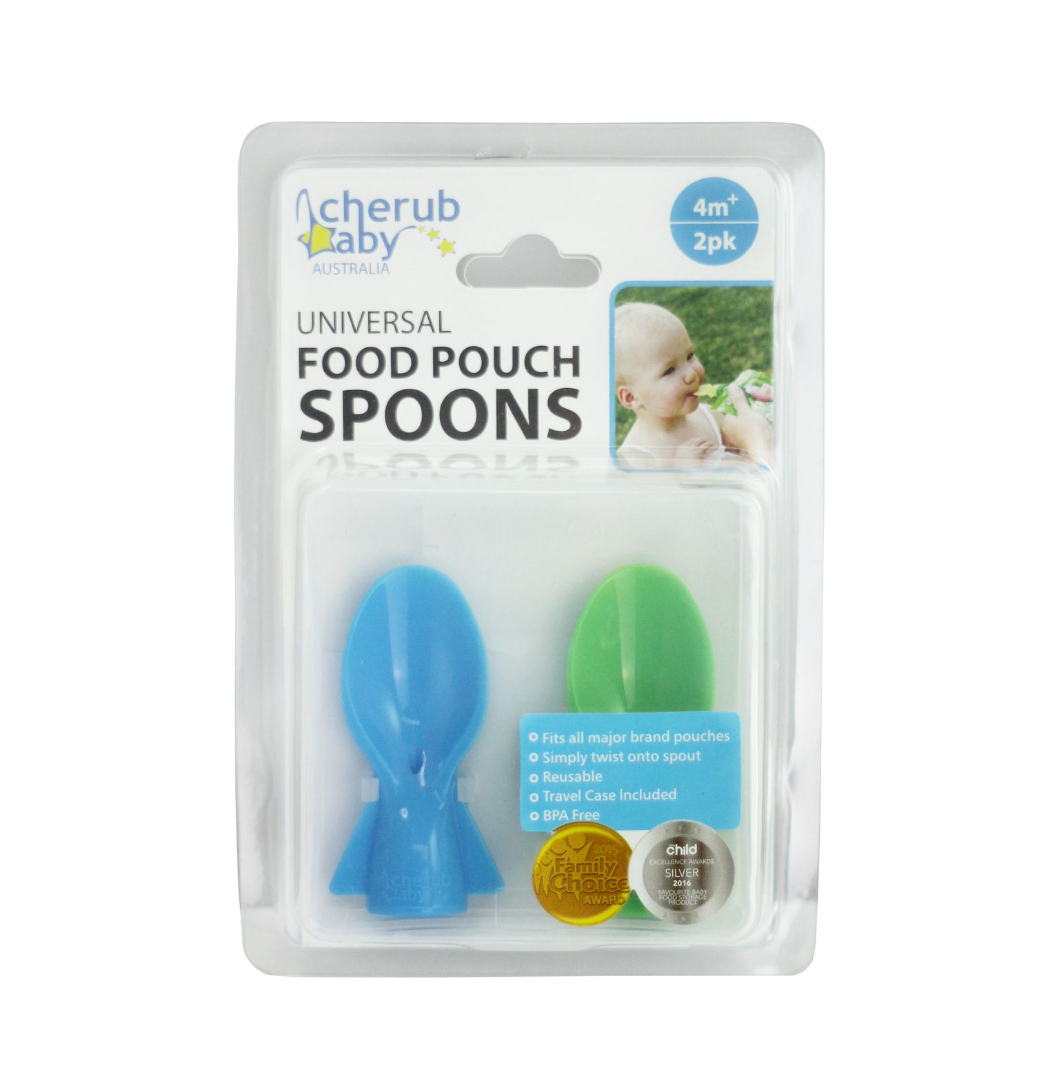 Cherub Baby - On the Go Food Pouch Spoons - Blue Green