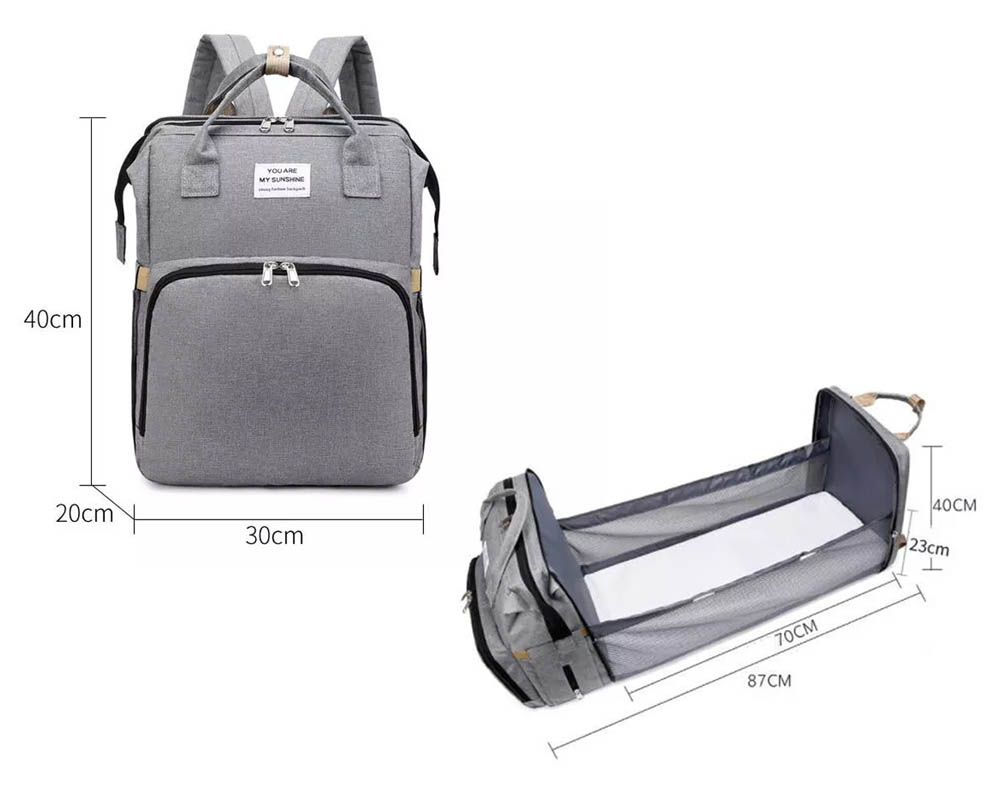 Cherubs - Multipurpose Diaper Bag - Foldable Baby Bed - Gray