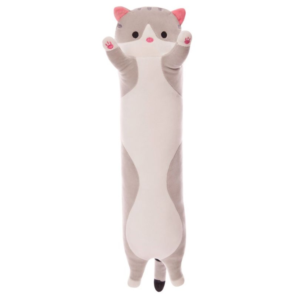 Cherubs - Soft Cat Hugging Plush Long Throw Pillow - Grey