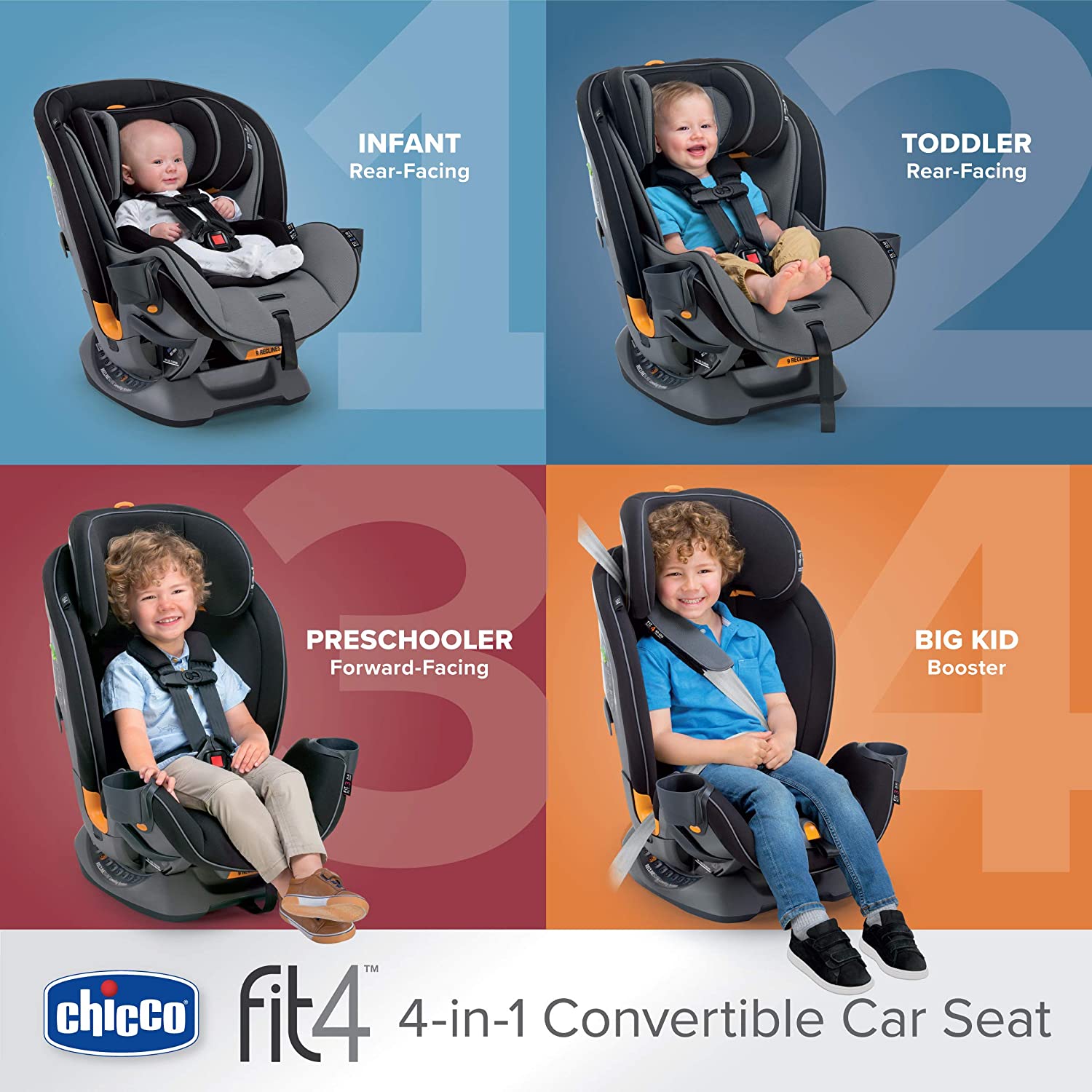 Chicco - Fit4 4-in-1 Convertible Car Seat with IsoFix System - Onyx
