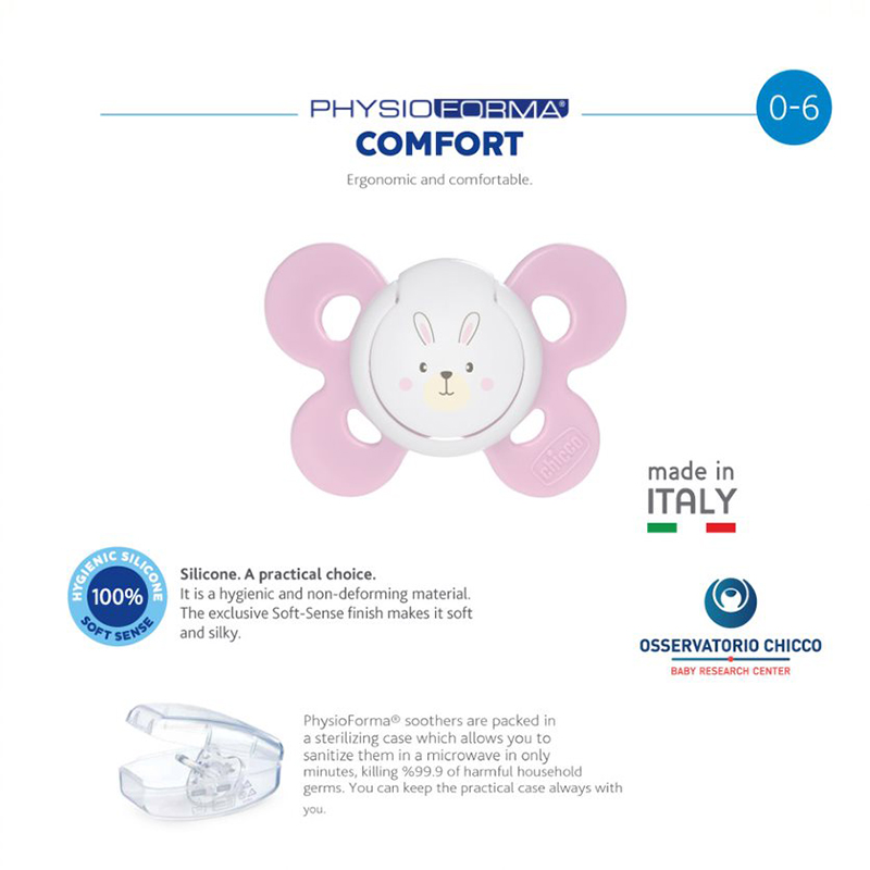 Chicco - Physioforma Comfort Silicone Baby Pacifier 0 - 6M 1Pc - Girl