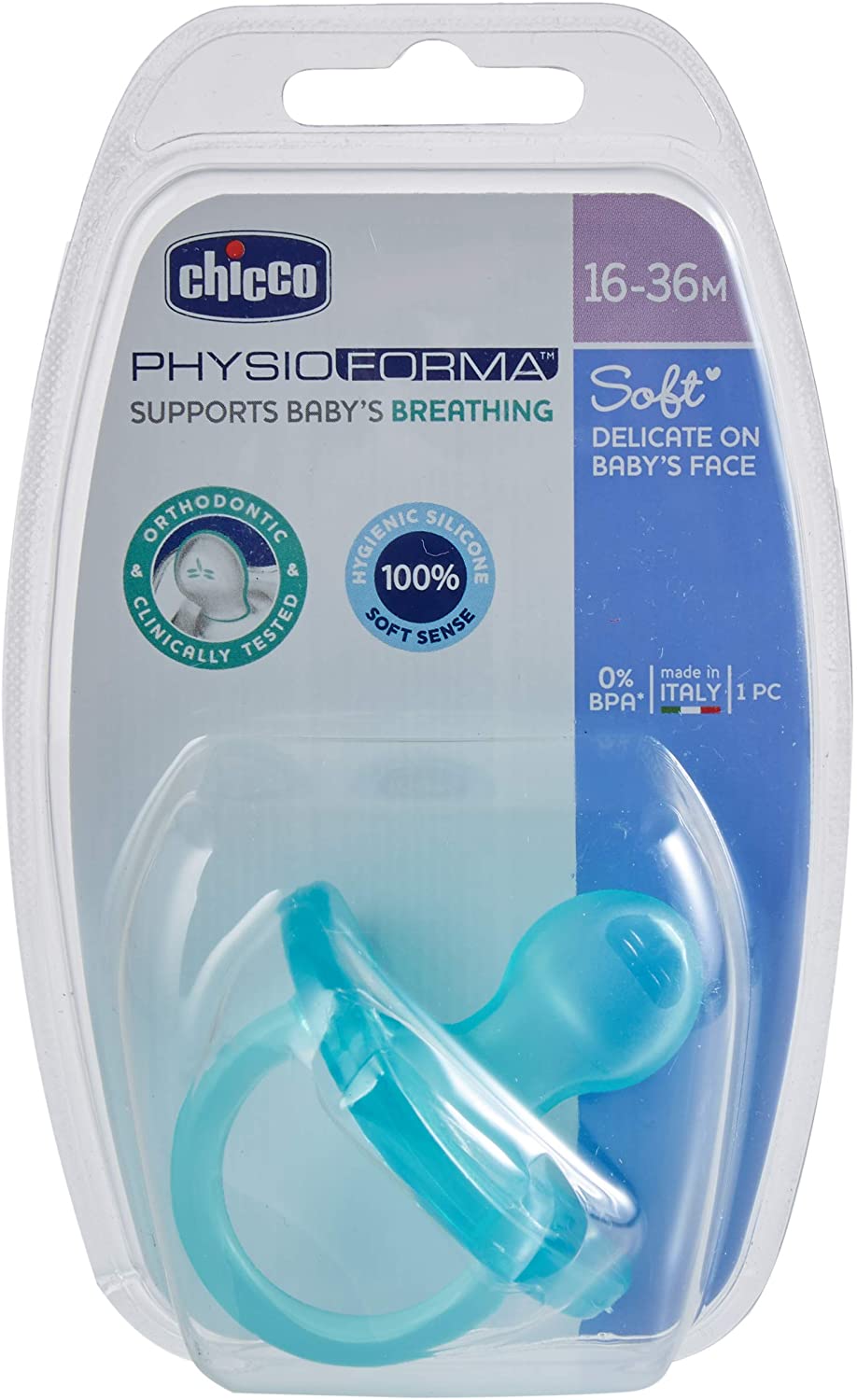 Chicco - Physioforma Soft Silicone Baby Pacifier 16 - 36 months 1 piece - Light Blue