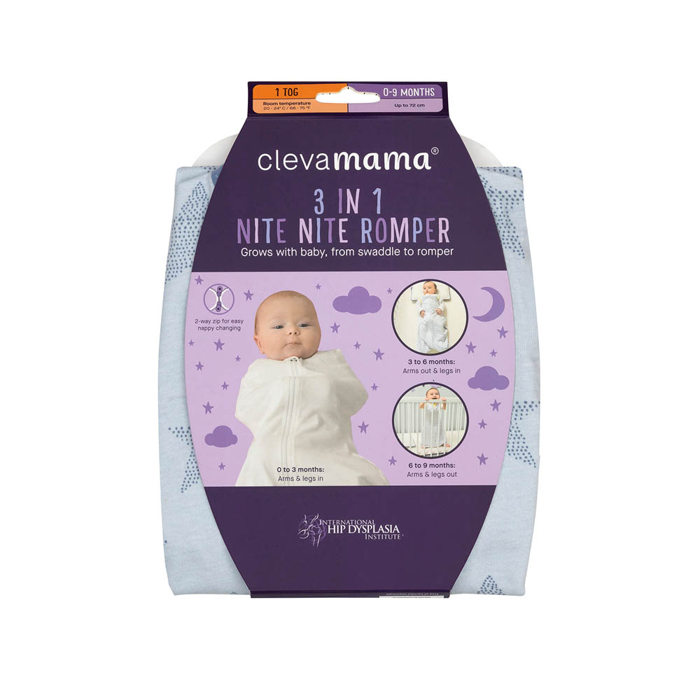 Clevamama - 3 in 1 Nite Nite Romper 1 Tog - Blue (0-9m)
