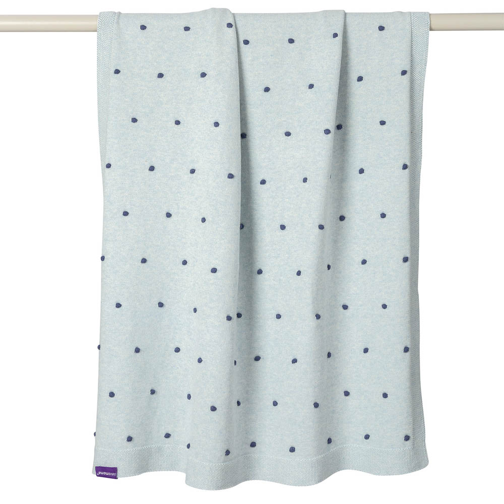 Clevamama - Knitted Pom Pom Baby Blanket - Organic Cotton 80x100cm - Blue