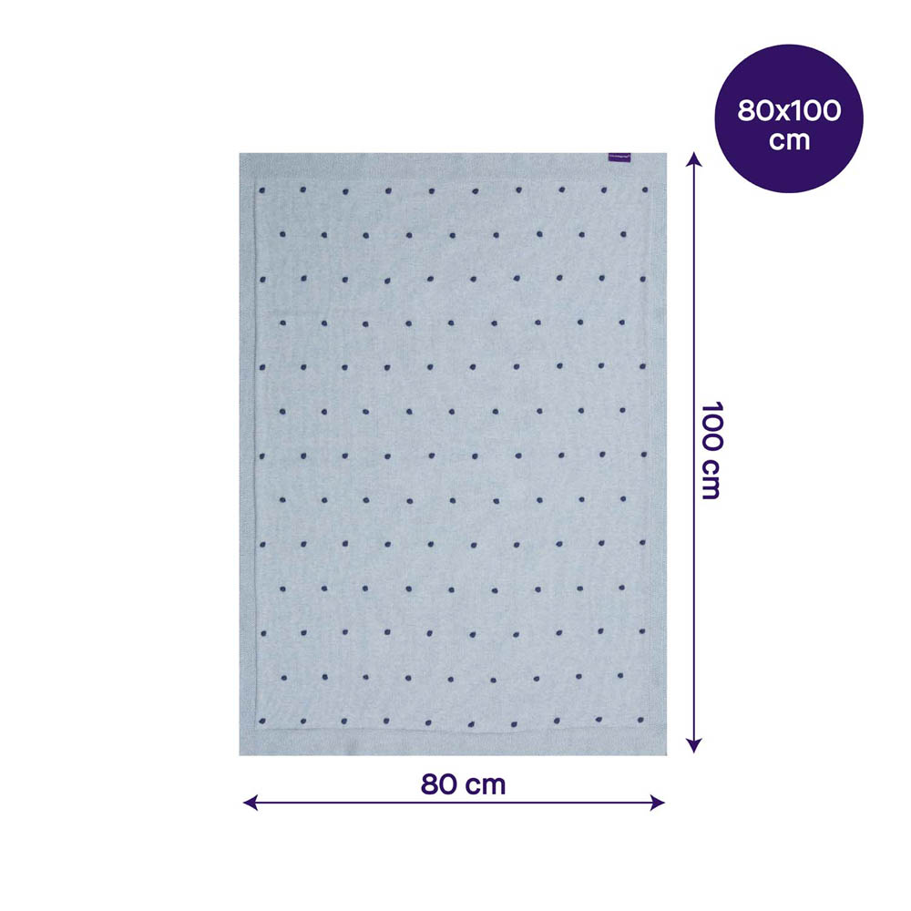 Clevamama - Knitted Pom Pom Baby Blanket - Organic Cotton 80x100cm - Blue