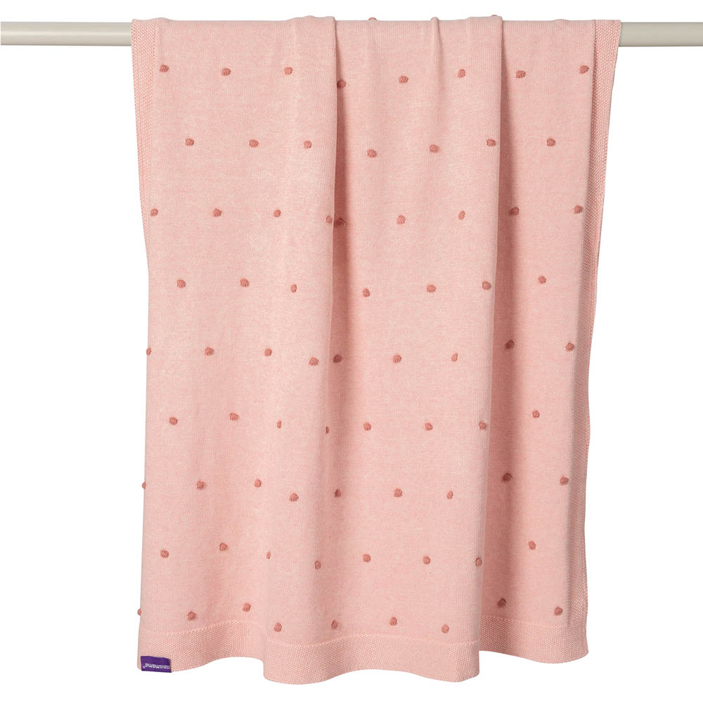 Clevamama - Knitted Pom Pom Baby Blanket - Organic Cotton 80x100cm - Pink