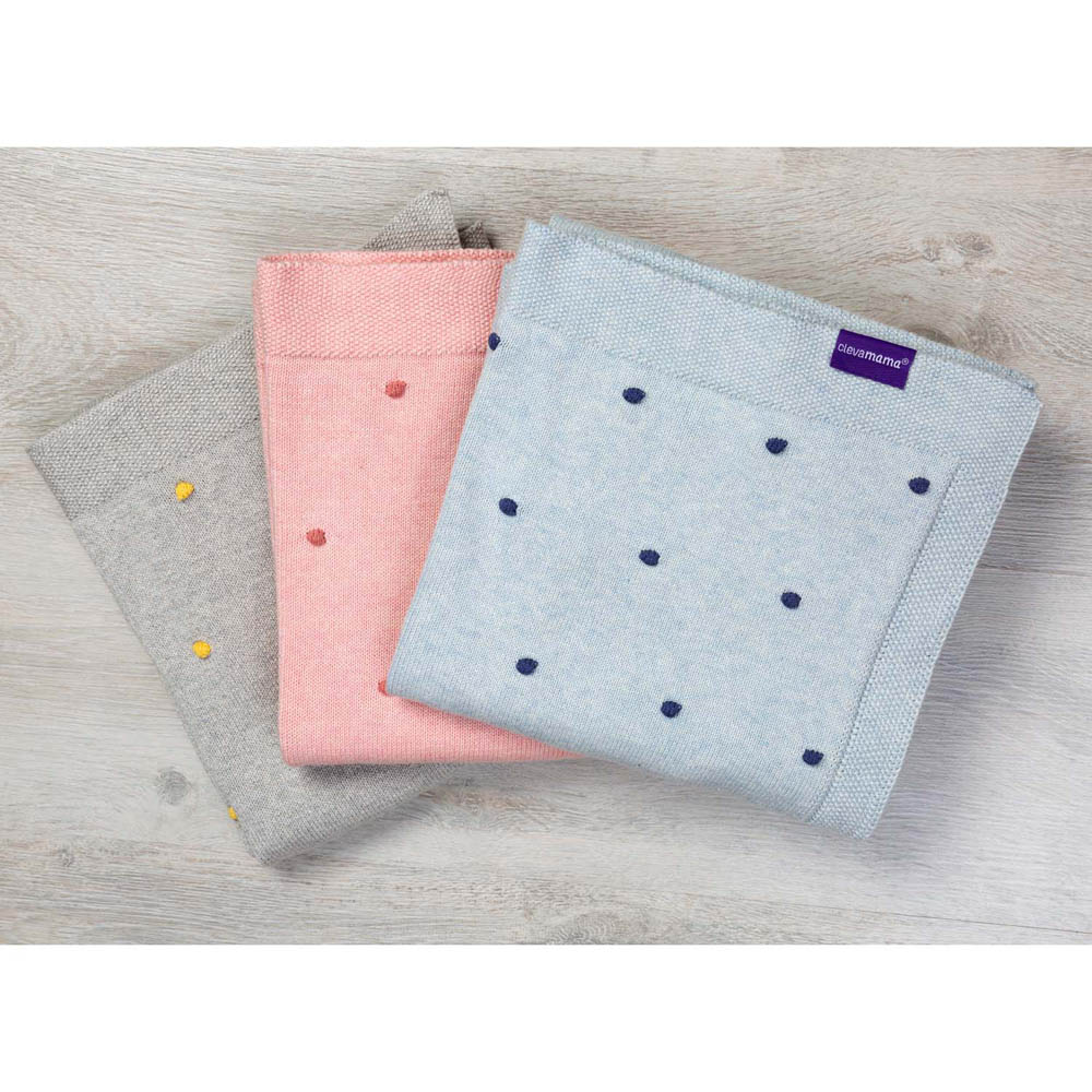 Clevamama - Knitted Pom Pom Baby Blanket - Organic Cotton 80x100cm - Pink