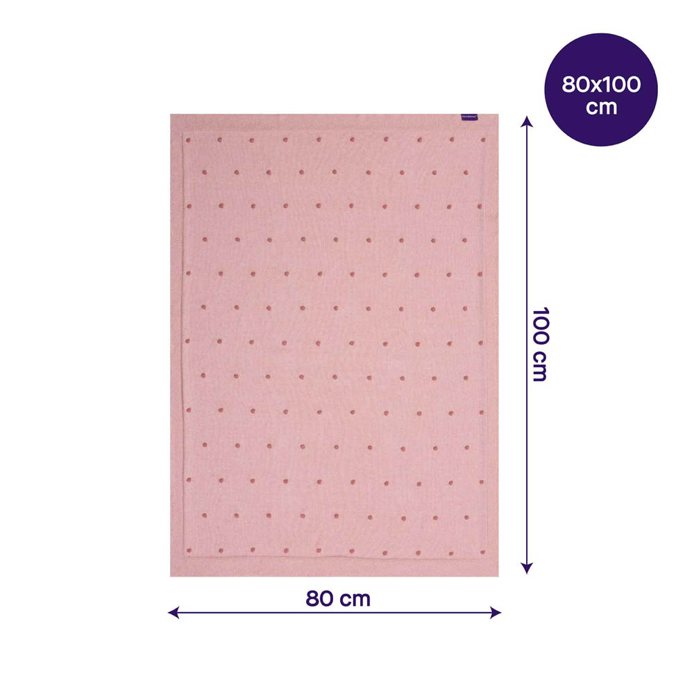 Clevamama - Knitted Pom Pom Baby Blanket - Organic Cotton 80x100cm - Pink