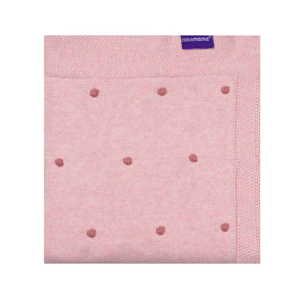 Clevamama - Knitted Pom Pom Baby Blanket - Organic Cotton 80x100cm - Pink