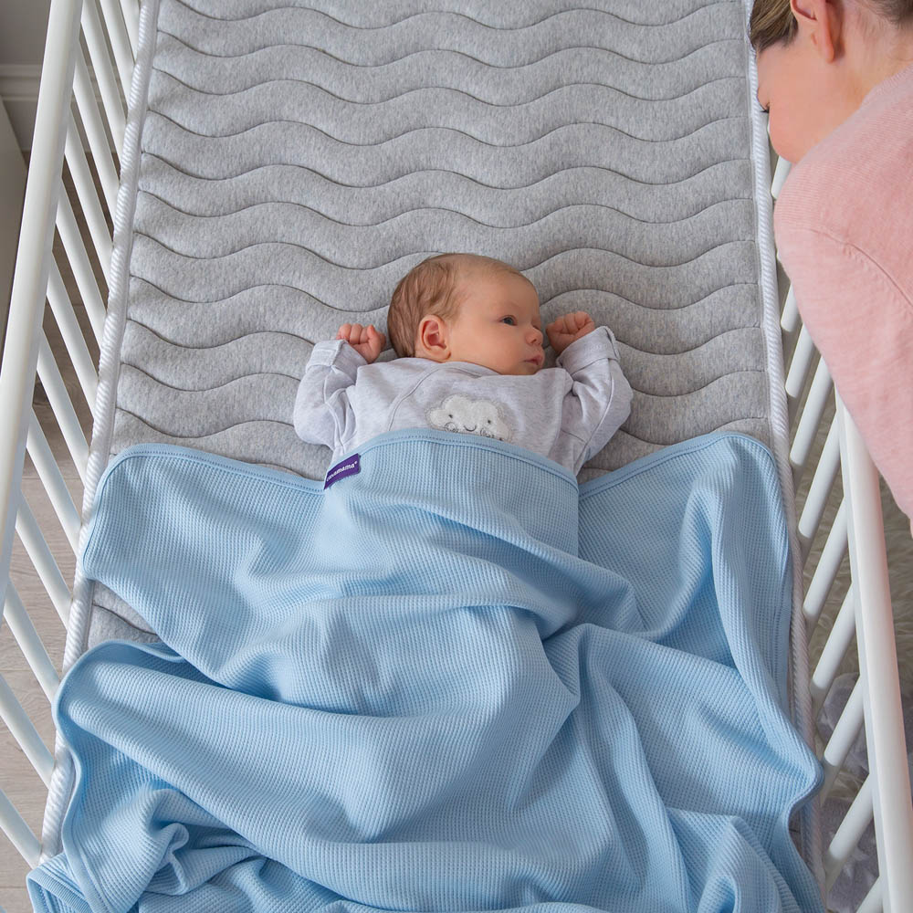 Clevamama - Waffle Weave Cotton Blanket Cot/Cot Bed 120 x 140 cm - Blue