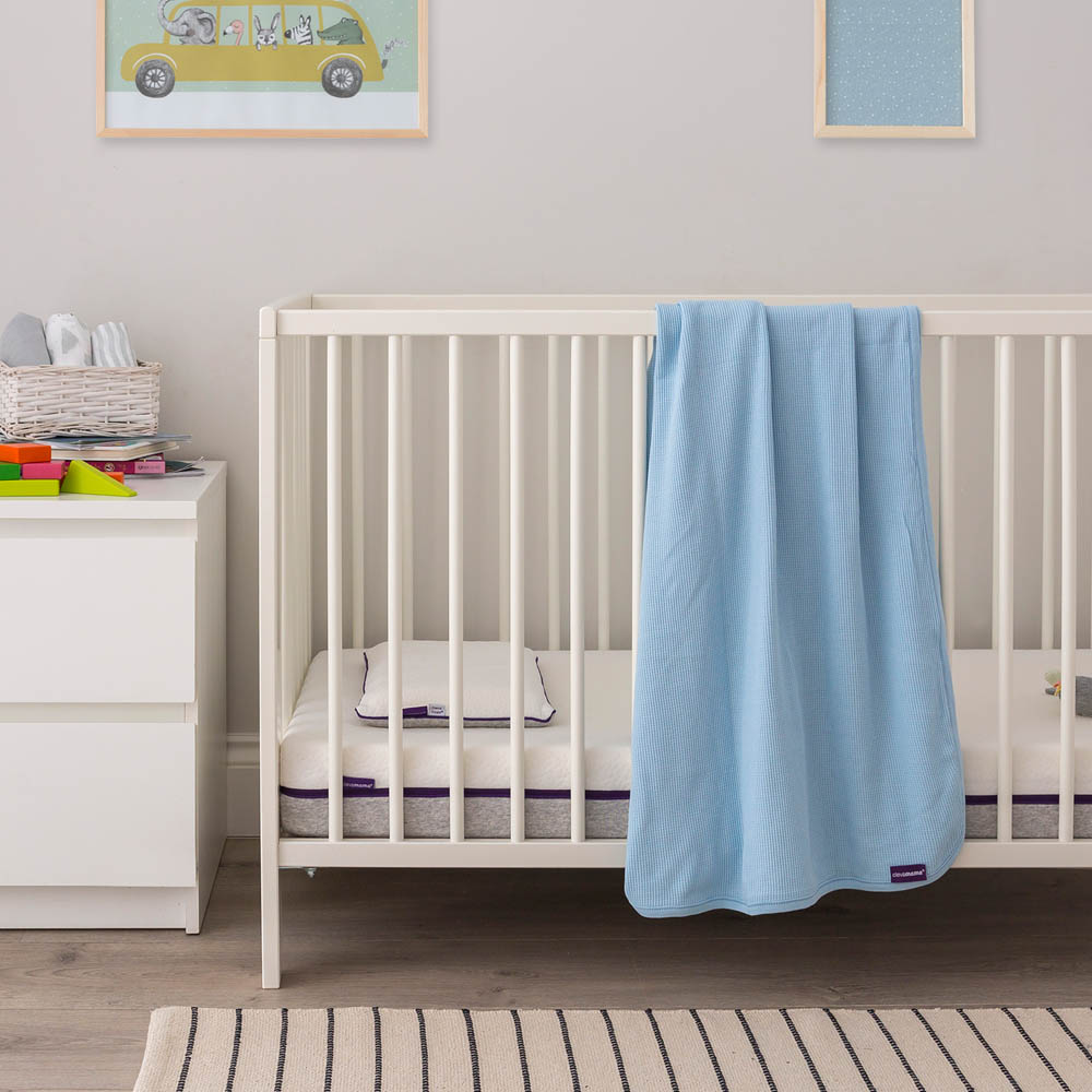 Clevamama - Waffle Weave Cotton Blanket Cot/Cot Bed 120 x 140 cm - Blue