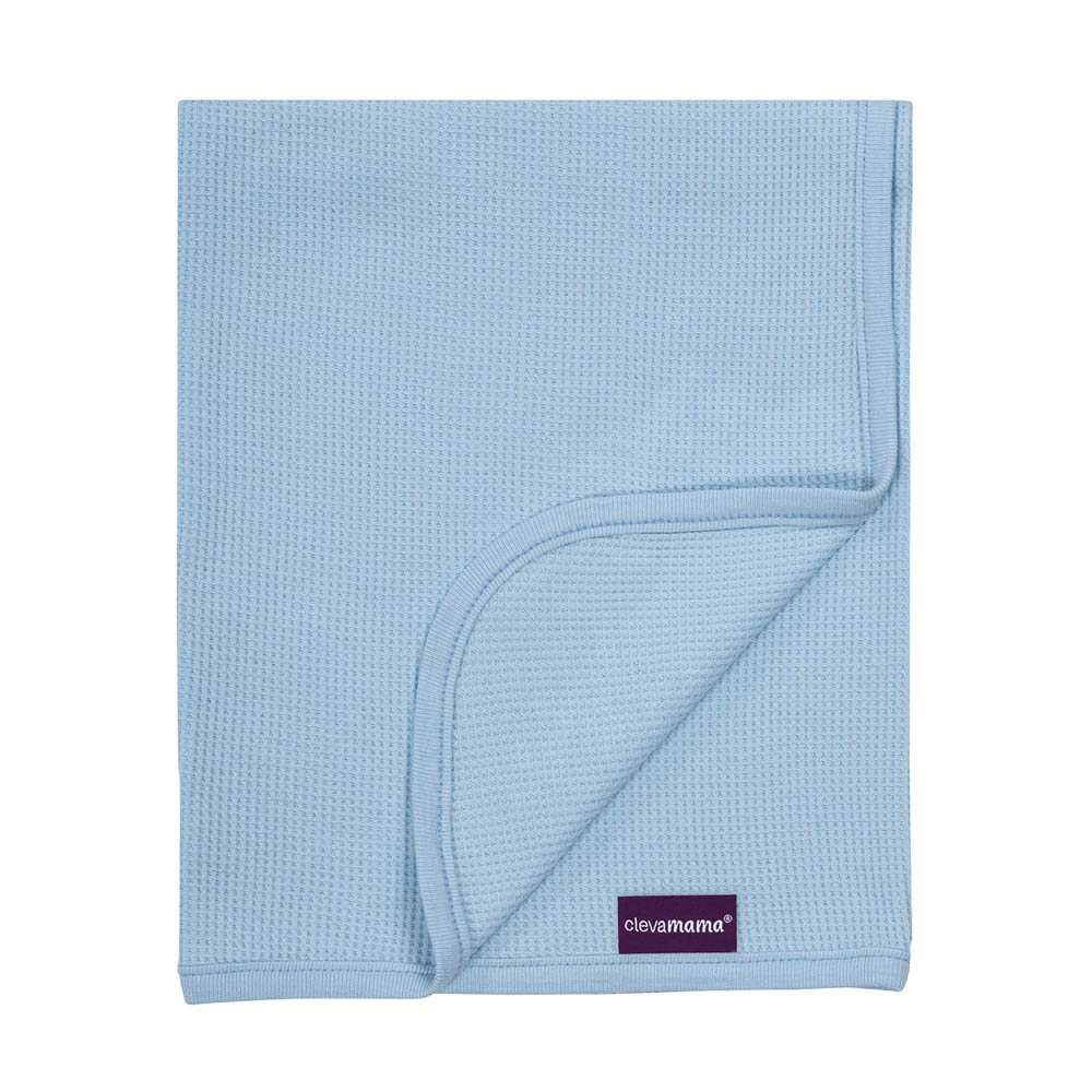 Clevamama - Waffle Weave Cotton Blanket Cot/Cot Bed 120 x 140 cm - Blue