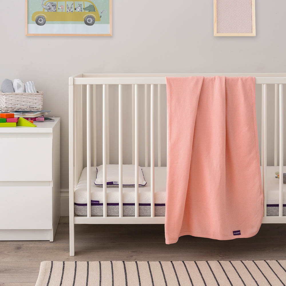Clevamama - Waffle Weave Cotton Blanket Crib/Moses Basket 70 x 90 cm - Coral
