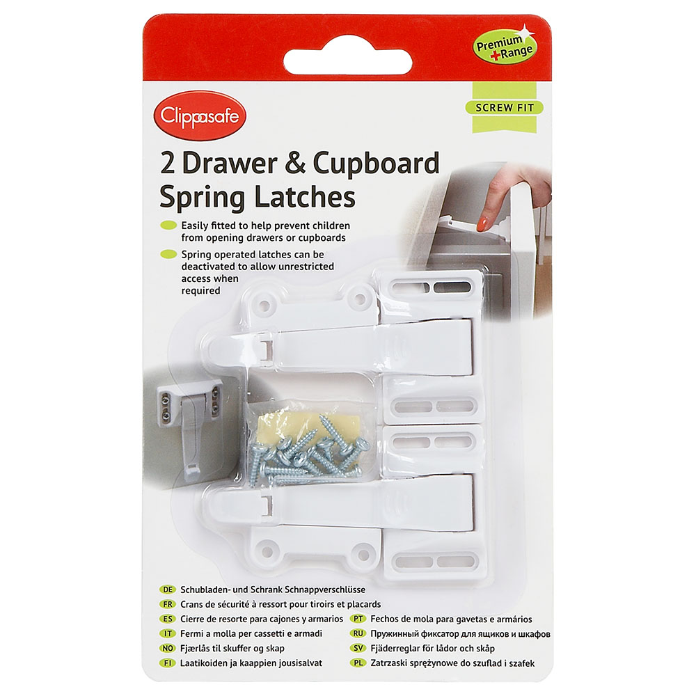 Clippasafe Drawer & Cupboard Spring Latches - 2 Pcs/Pack (White) - Premium+ Range