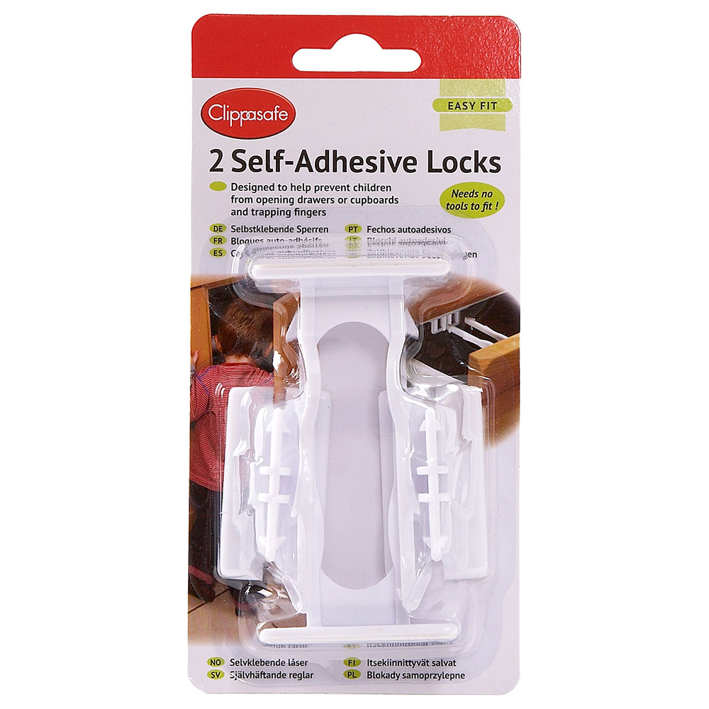 Clippasafe Self-Adhesive Cupboard & Drawer Locks - 2 Pcs/Pack - White
