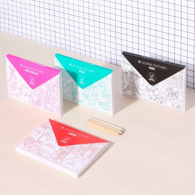 OMY Atlas 16pcs Coloring Postcards
