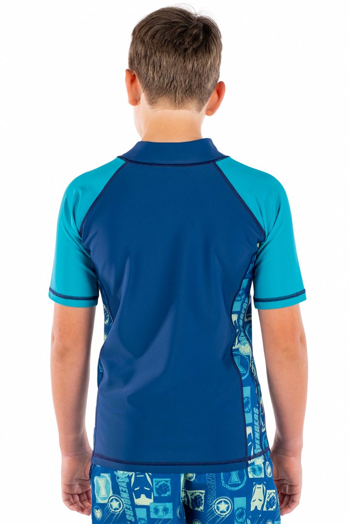 COEGA Marvel Boys Youth Short Sleeve Rashguard- Navy Green Avengers Gamer - 10-14 Years