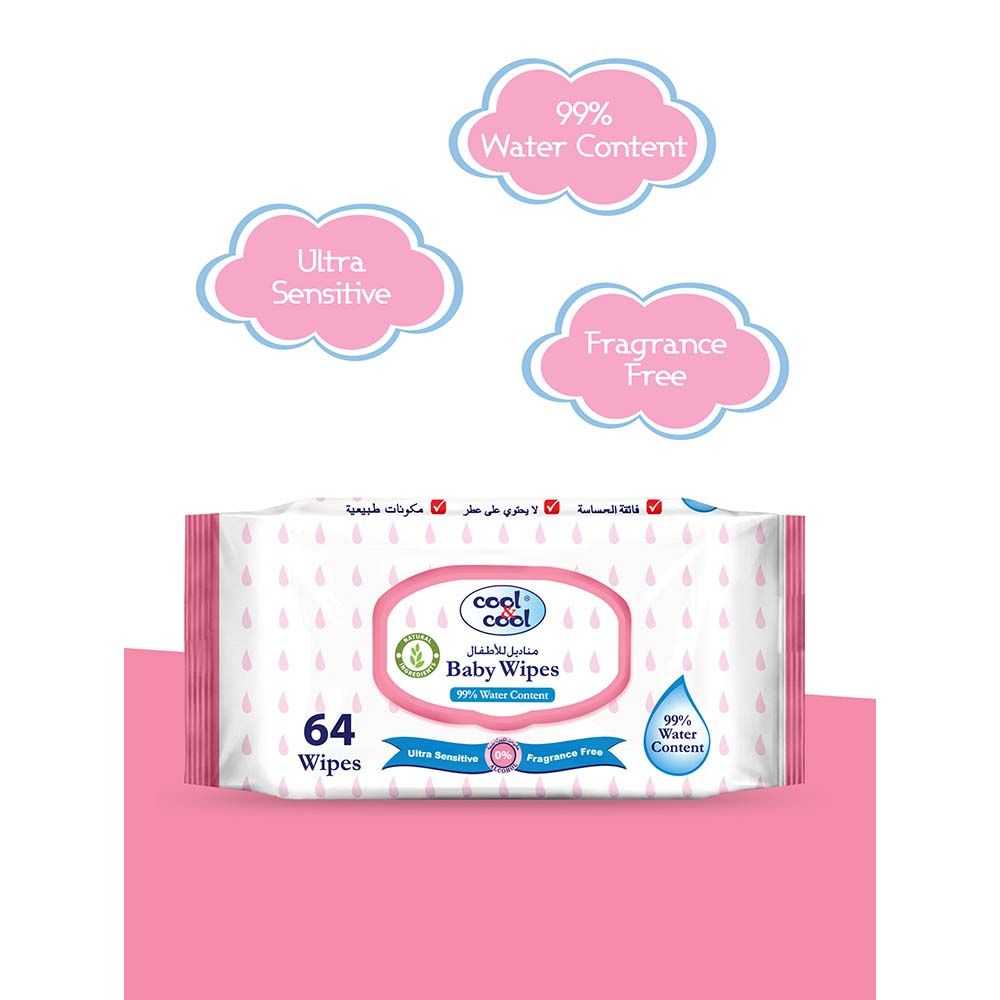 Cool & Cool - 99.9% Water Content Baby Wipes, 64's - Bundle of 10