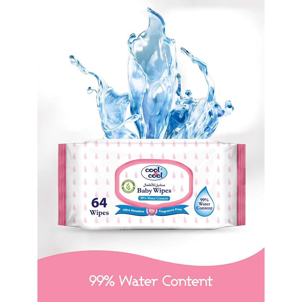 Cool & Cool - 99.9% Water Content Baby Wipes, 64's - Bundle of 10