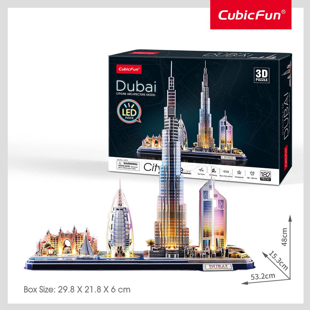 Cubic Fun - 3D Puzzle Led City Line Dubai 182 Pieces Battery Operated