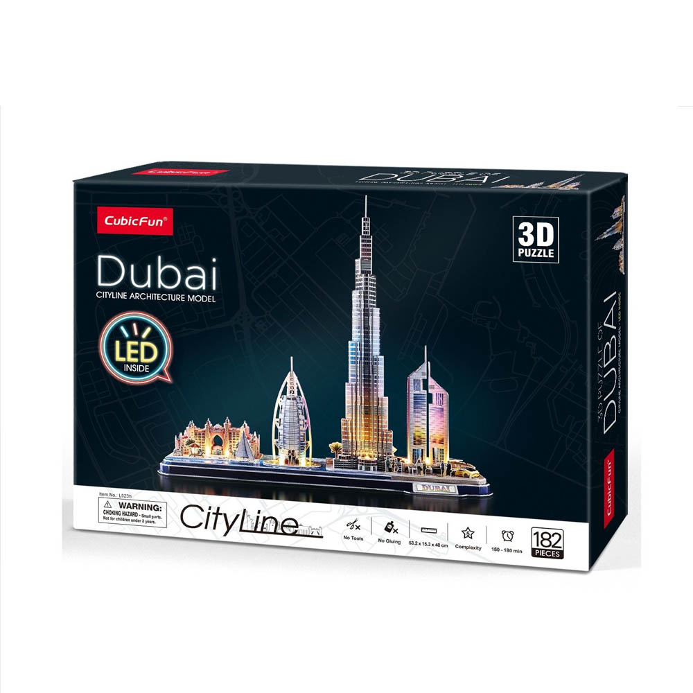 Cubic Fun - 3D Puzzle Led City Line Dubai 182 Pieces Battery Operated