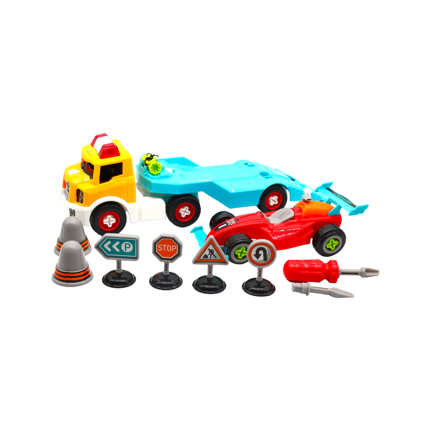 D-Power DIY Smart Wheels Race Car with Truck for Kids - Red