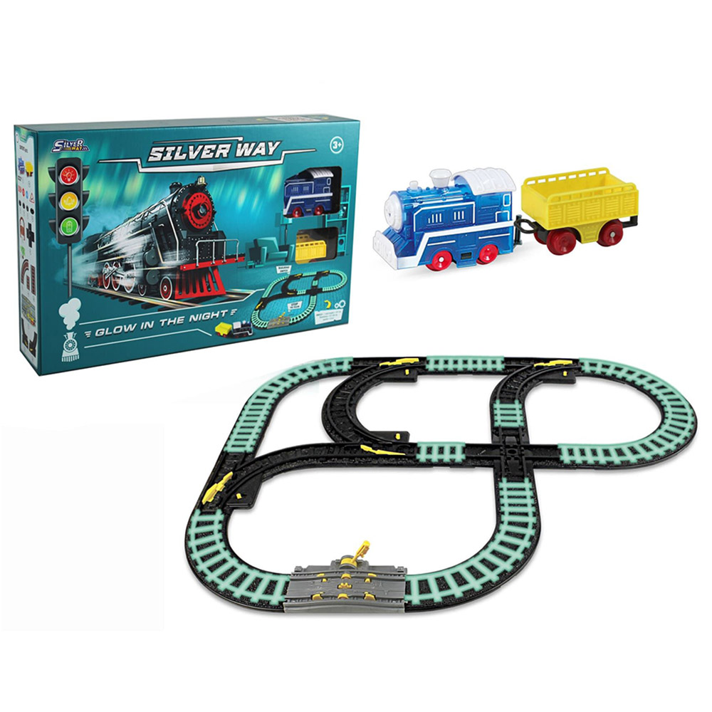 D-Power - Glow In Dark Train Play Set with Traffic Lights for Kids