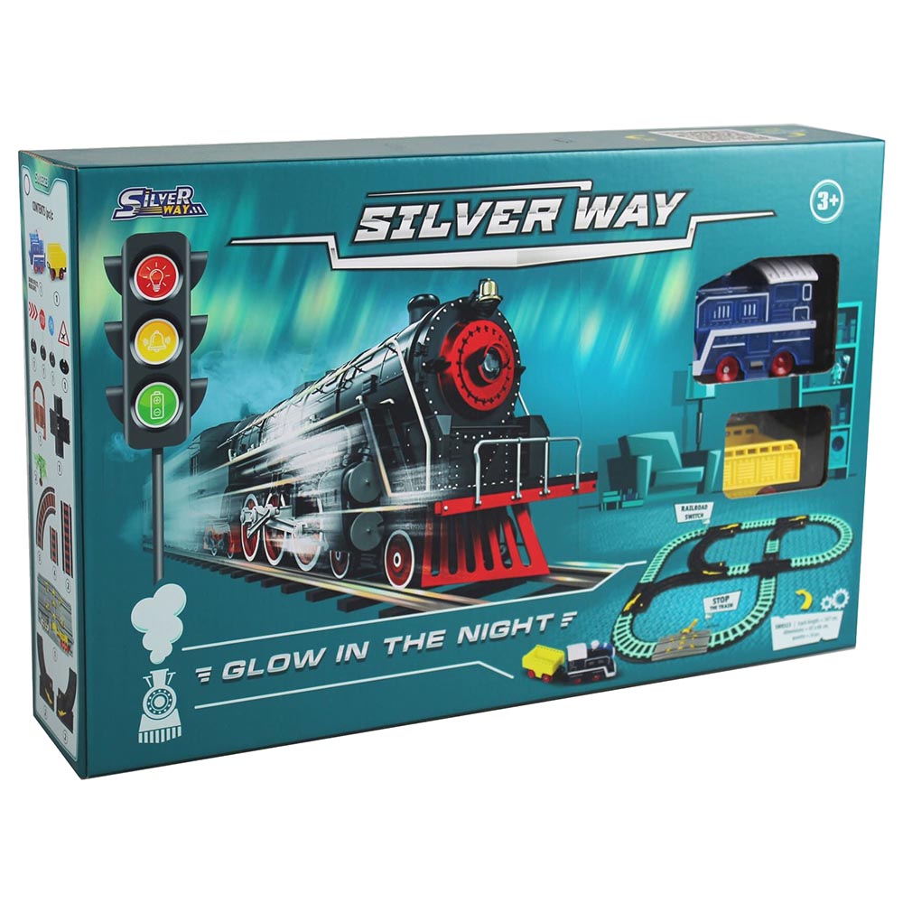 D-Power - Glow In Dark Train Play Set with Traffic Lights for Kids