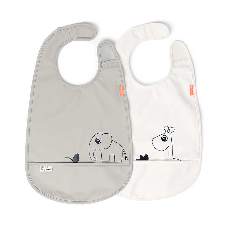 Done by Deer - Bib Wvelcro 2-Pack Friends Greybeige