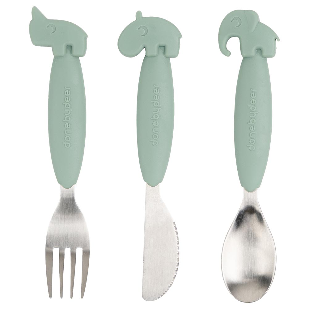 Done by Deer - Easy-Grip Cutlery Set Friends Green