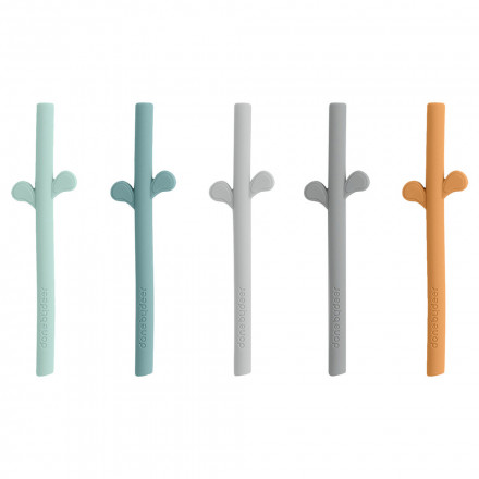Done by Deer - Peekaboo Silicone Straw 5-Pack Blue Mix