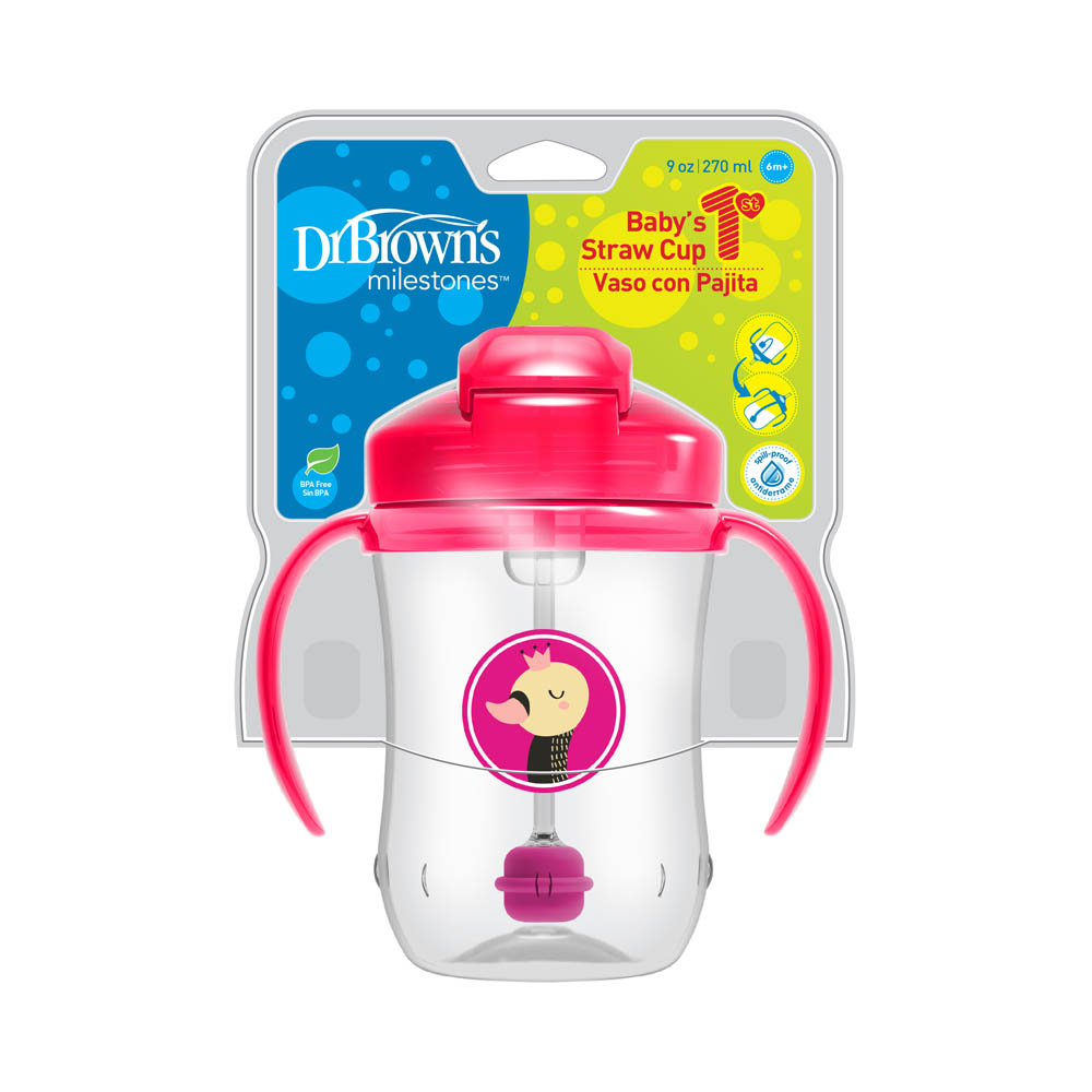 DrBrowns - Baby's First Straw Cup W/ Handles - Pink Deco (6m+) - 270ml