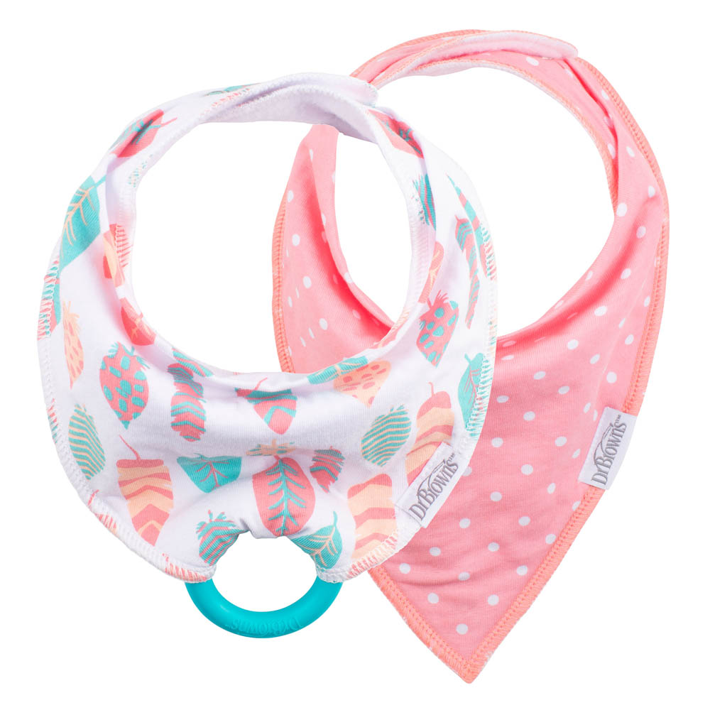 DrBrowns - Bandana Bib W/ Teether Feathers/dots - Pack of 2