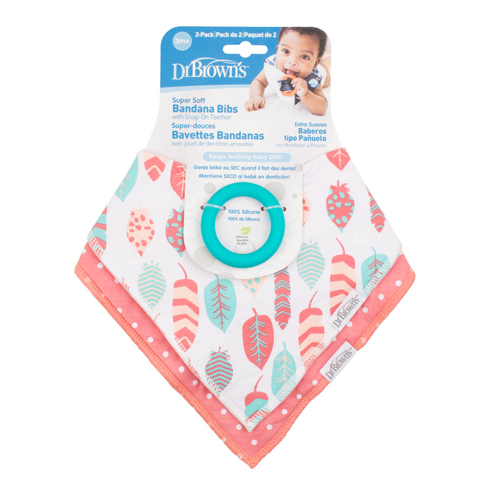 DrBrowns - Bandana Bib W/ Teether Feathers/dots - Pack of 2
