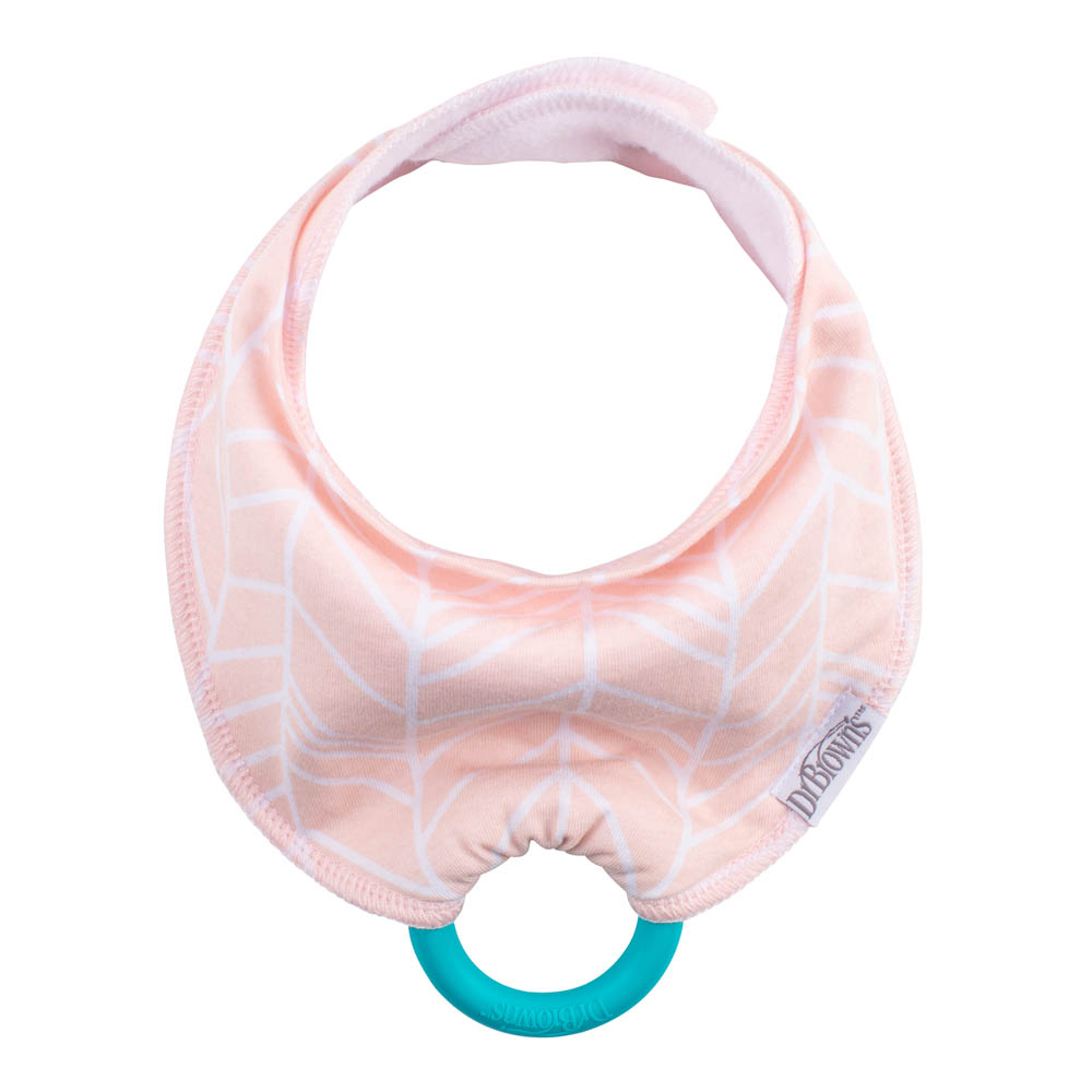 DrBrowns - Bandana Bib W/ Teether - Pack of 1 - Herringbone (Pink W/ Turquoise Teether)