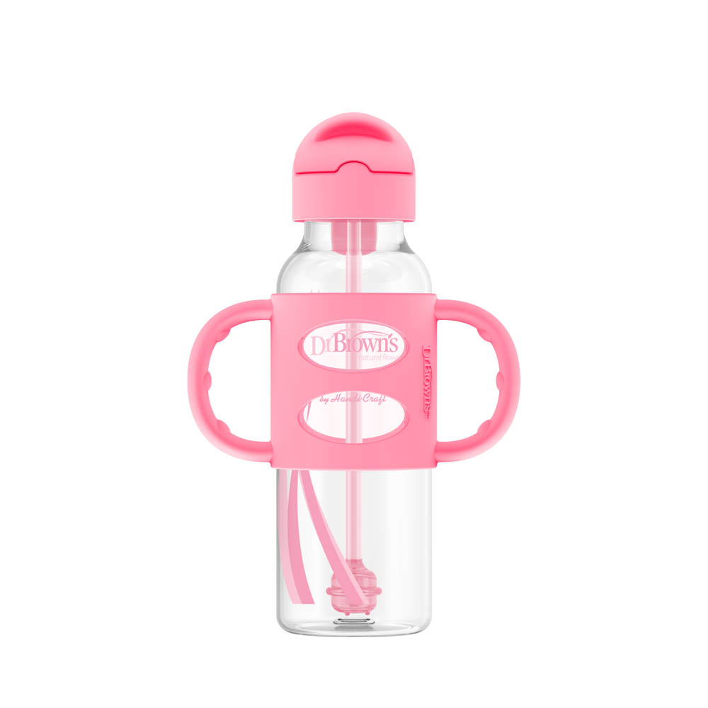 DrBrowns - PP Narrow Sippy Straw Bottle W/ Silicone Handles - Pink - 250ml