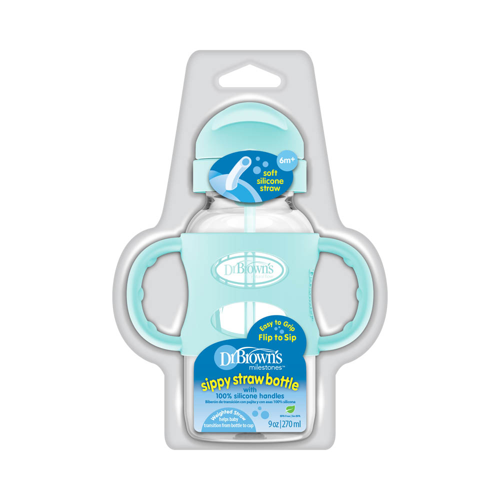 DrBrowns - PP W-n Sippy Straw Bottle W/ Silicone Handles - Green - 270ml